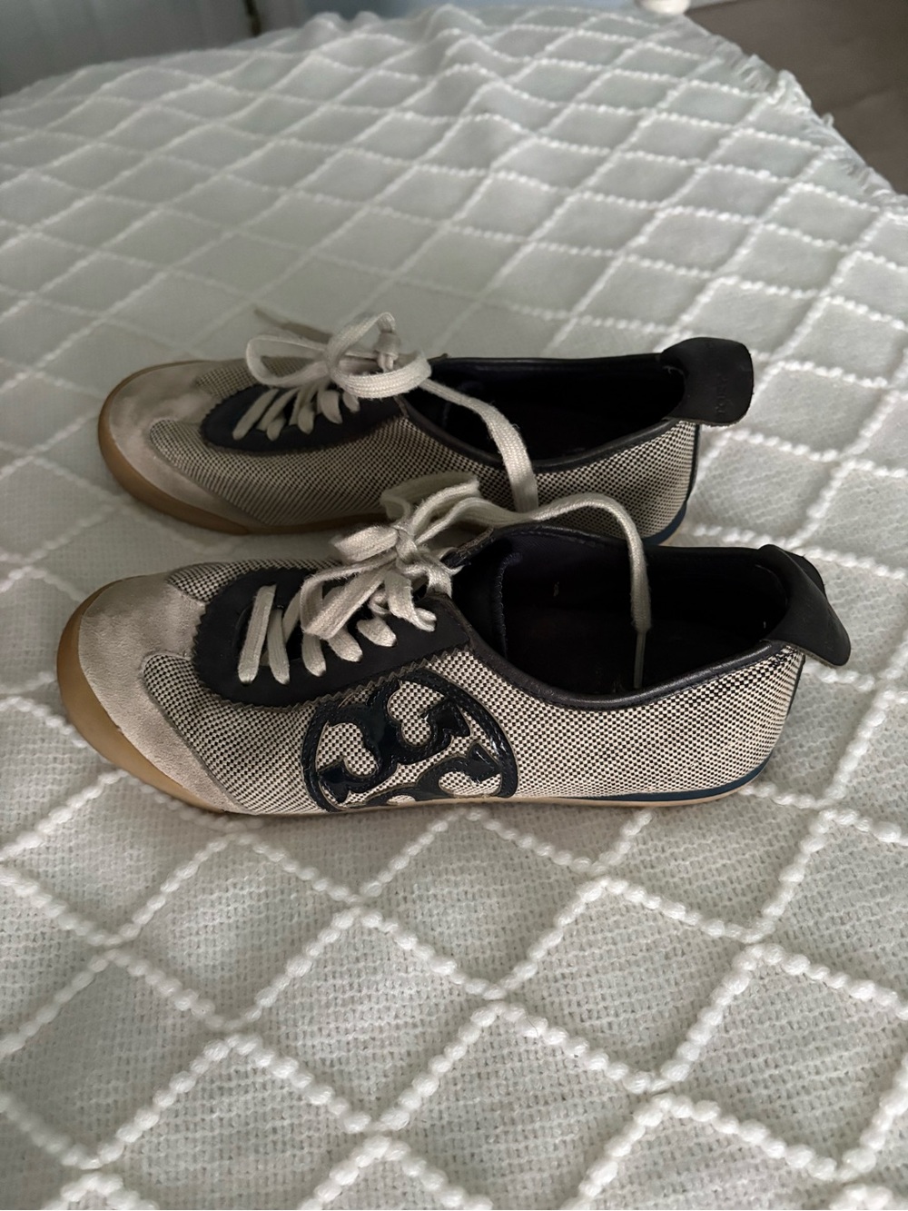 Tory Burch Murphey Logo Sneakers - navy and white canvas and suede - Picture 3 of 8